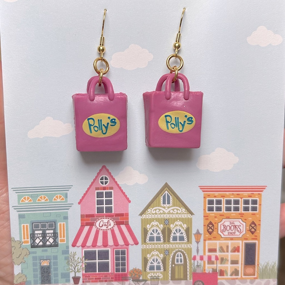Polly Pocket Polly’s Purple Pink Shopping Bag Earrings